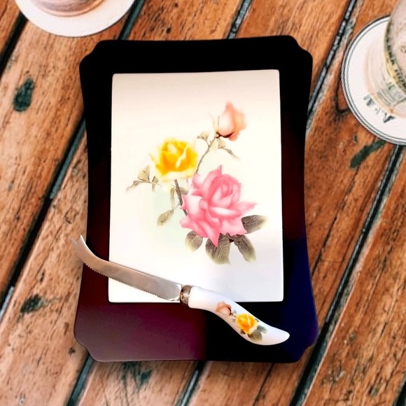 Avon Kitchen Romantic Roses Cheese Board With Serving Knife Poshmark